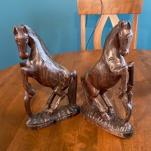 2- WOODEN HORSE SCULPTURES